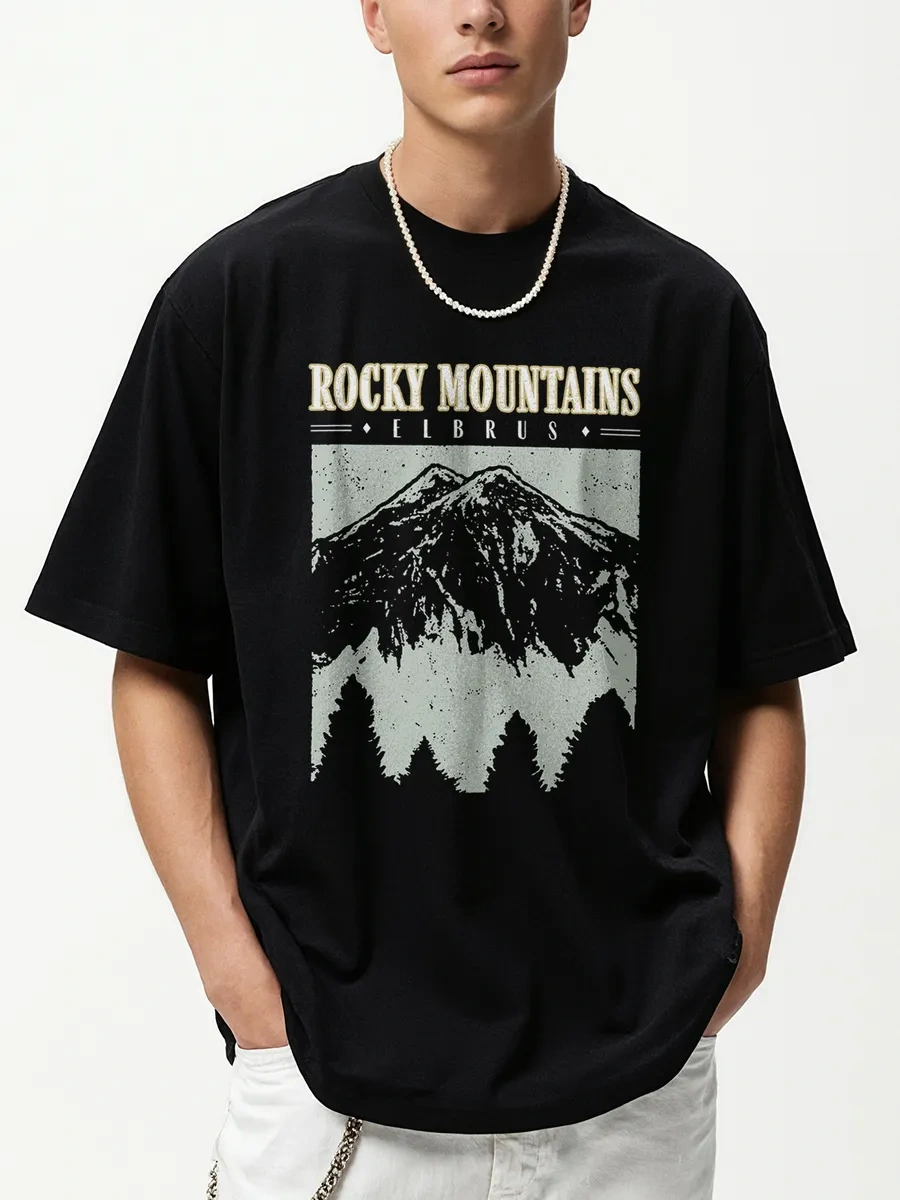 Romaxtex Dağ Baskılı Siyah Oversize Tişört 475250226 Siyah