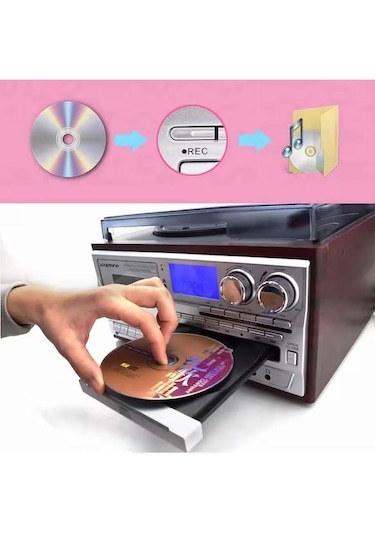 Knstar KN-110 Bluetooth CD Kaset USB Radyo Pikap Ahşap Siyah