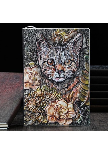 Hediyelik Deri Defter 3d Kedi Kabartmalı Defter