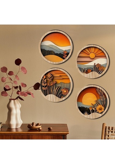 Trendooze Tabelalar Suntek Parça Mutfak Manzara Duvar Dekoru Boho Ahşap 4 20cmx20cmx05cm Qa 20cmx20cmx05cm