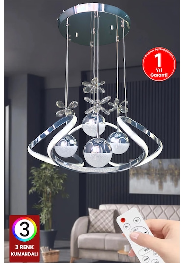 Fuzon Drone 4 Toplu 3 Renk Kumandalı Led Avize Büyük Salon Led Avize Kr Krom