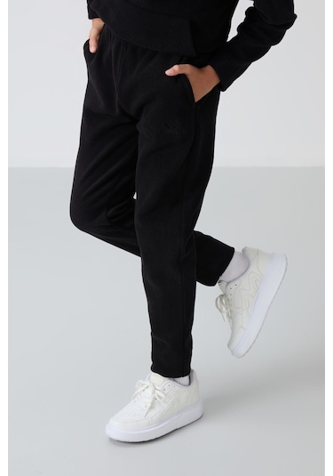 Tommy Life Siyah Kalın Yumuşak Dokulu Standart Fit Nakışlı Polar Erkek Çocuk Eşofman Takım - 11218 Siyah