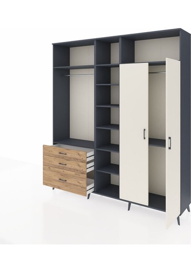 Hyperion Dolap 10 Raflı 3 Çekmeceli 2 Askılı 220x44x243 Antrasit-aytaşı/çam Aytası/atlas Çam