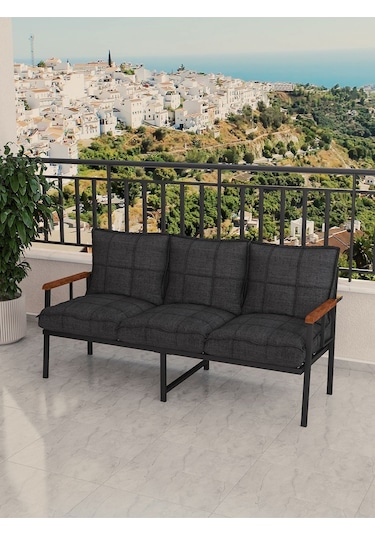 Modern Balkon, Bahçe, Cafe, Metal Koltuk, Kanepe Üçlü - Antrasit Antrasit