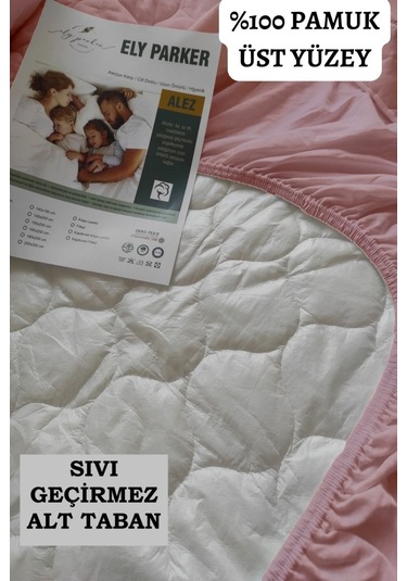 Ely Parker Alez Sıvı Geçirmez Pamuklu Kapitoneli Fitted Çift Kişilik Tek bebek su yatak Koruyucu YSTK79 Pembe