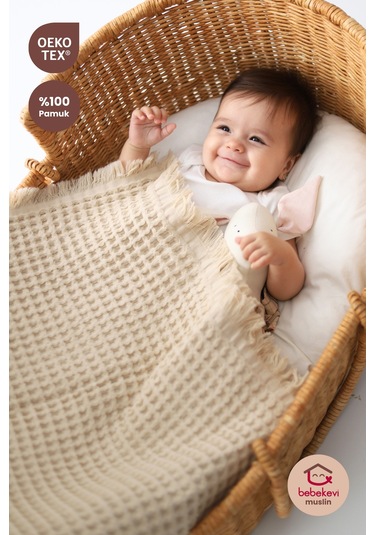 Bebekevi Eoko-tex Sertifikalı %100 Pamuk Müslin Waffle Battaniye Bebek Battaniye Pembe
