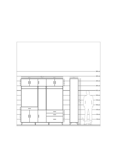 Hyperion Dolap 8 Raflı 4 Çekmeceli 3 Askılı 220x44x243 Çam-çam/çam Atlas Çam/atlas Çam