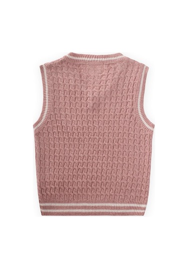 Saş Örgü Triko Süeter 3-9 Yaş Pudra Pembe Pudra