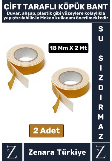 Uzun Ömürlü Ultra Güçlü Kolay Uygulanır İz Bırakmaz Çift Taraflı Köpük Bant 18 Mm X 2 Metre 2 Adet