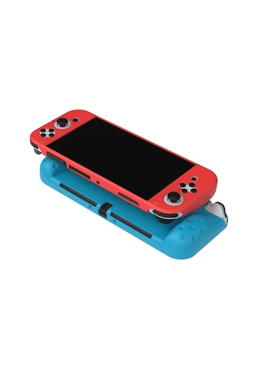 Nintendo Switch Oled El Destekli Grip Tasarımlı Koruyucu Silikon Kılıf Mavi