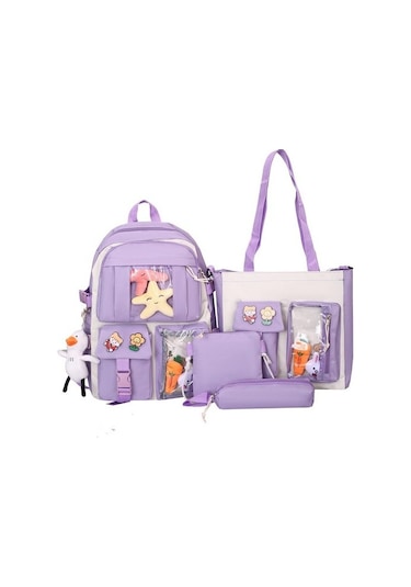 Göreme 4 Parçalı Kampüs Omuz Çantası Seti D3fua8 Krem - Mor