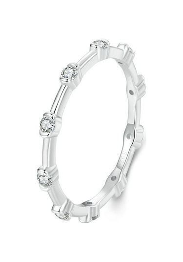 S925 Sterling Silver Platinum-plated Inlaid Zircon Ring Fine Sparkle Ring, Model: Bsr576 8 Çok Renkli