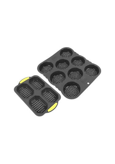 Shineyee Silikon Fırın Kalıbı Seti: 4 Lü Baguette Ve 8 Lü Hamburger Formu - Isı Dayanıklı, Kuru Dış Yumuşak İç, Kolay Temizleme Diğer