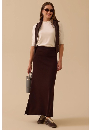 Seçil Kadın Düz Kesim Triko Etek 1013 Kahverengi Kahverengi