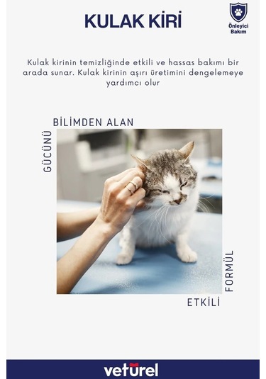 Veturel Köpek Kulak Temizleme Solüsyon Kir Enfeksiyon Kaşıntı Koku Kulak Uyuzu 100 ML + Disk Pamuk 50'li
