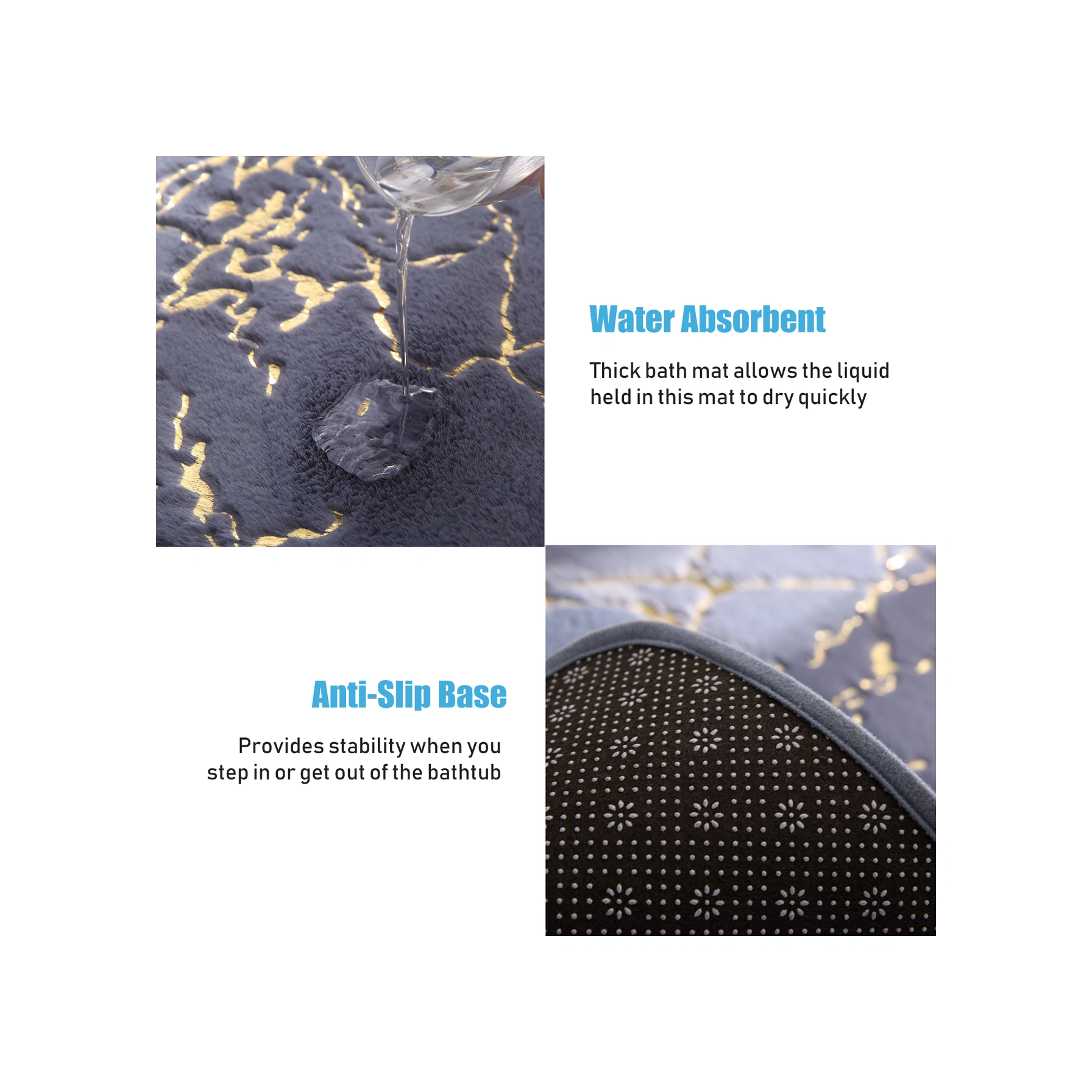 Youmex Siyah Mermer Desenli Yumuşak Tavşan Kürkü Klonu Banyo/pencere Ped 40x60cm - Su Emici, Kayma Engeli, Makine Yıkama Uygun Siyah