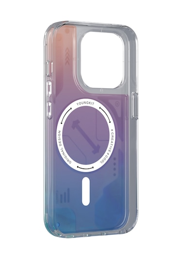 İphone 16 Pro Uyumlu Kılıf Magsafe Özellikli Parlak Kumlu Sıvılı Tasarımlı Galaxy Fantasy Serisi Kapak Mavi