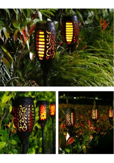 Ebitda 4 Adet Su Geçirmez Güneş Enerjili Alev Işıkları, 12 Led, Bahçe Dekorasyonu İçin Meşale Işıkları