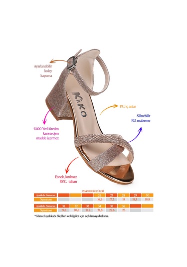 Tanda Kum Simli Kız Çocuk 4 Cm Topuklu Sandalet Abiye Ayakkabı Bakır