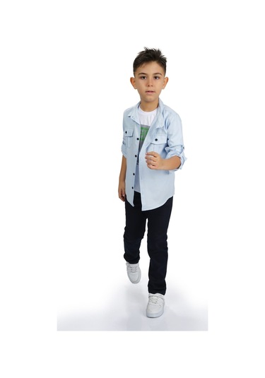 Gömlek , Pantolon , T-shirt 3parça Erkek Çocuk Takım Mnk1754 Açık Mavi