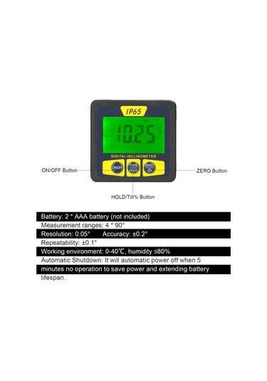 Maiyame Ip65 Su Geçirmez Dijital Eğim Ölçer, Manyetik Tabanlı, Lcd Ekranlı, 360 Ölçüm, Ahşap İşleri Ve İnşaat İçin