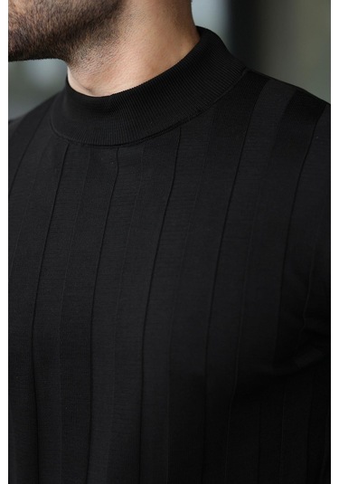 Siyah Yarım Balıkçı Erkek Triko Kazak E7423 Siyah