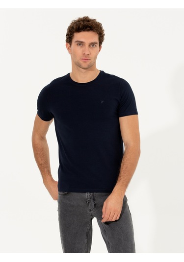 Lacivert Bisiklet Yaka Slim Fit Basic T-shirt