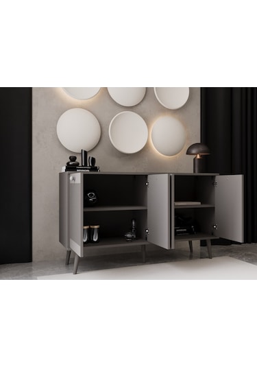 Melura Konsol 160 Cm %100 Mdf Lake Ahşap Ayaklı Gri