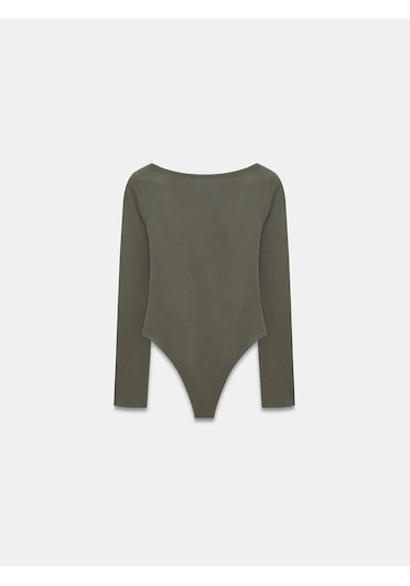 Dilvin 32549 Kayık Yaka Bodysuit-haki Haki