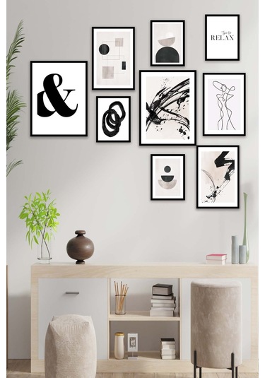 No77decor Siyah Geometrik Ve Line Art Temalı Tablo Seti