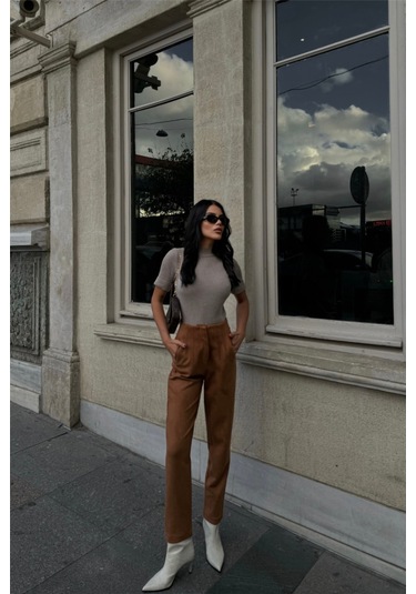 Gülsüm Aydın Süet Pantolon Pensli - Taba Taba