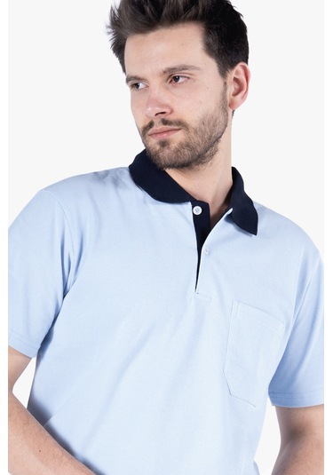 Polo Yaka T-shirt %100 Pamuk Cepli Gök Mavi