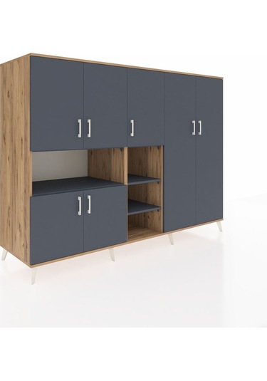 Kronos Dolap 13 Raflı 7 Kapaklı 220x59x163 Çam-antrasit Çam-antrasit