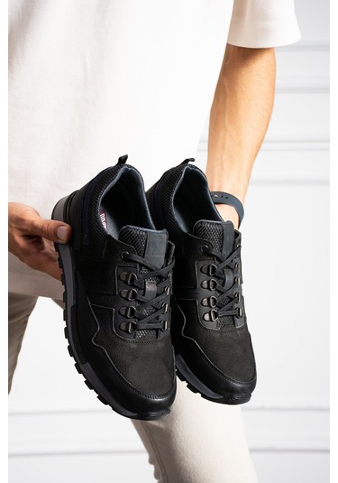 Albishoes Erkek Hakiki Deri Kaymaz Taban Suya Dayanıklı Kışlık Outdoor Anatomik Trekking Ayakkabı Siyah