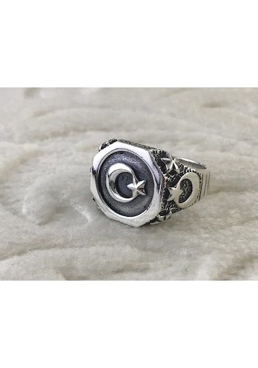 Türk Bayraklı 925 Ayar Gümüş Erkek Yüzük