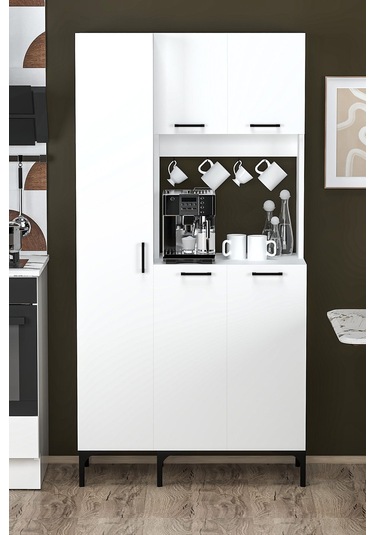 Hola Çok Amaçlı Boy Dolaplı Kahve Köşesi, Kiler Dolabı, Mutfak Erzak Dolabı, Mini Mutfak Dolabı Beyaz Hola Çok Amaçlı Boy Dolaplı Kahve Köşesi, Kiler Dolabı, Mutfak Erzak Dolabı, Mini Mutfak Dolabı Beyaz