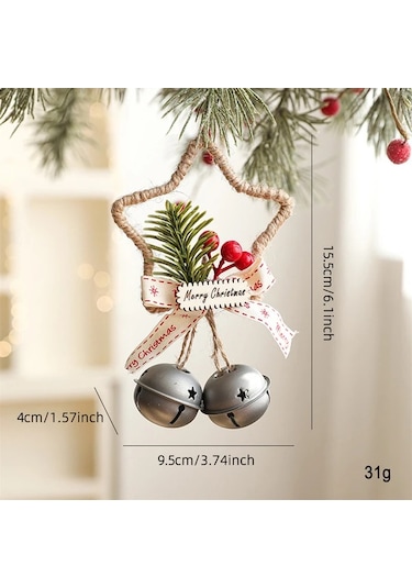 Elmpaly Altın Noel Çanı Yıldız Çilek Asma Ağacı Süsü Ev Dekoru Parti Aksesuarı