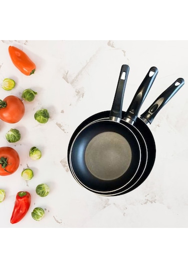Enashop 3 Lü Tava Seti 16cm-20cm-24cm Yapışmaz Yüzey Isıya Dayanıklı Şık Ve Pratik Siyah