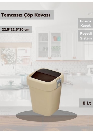 Çöp Kovası Tezgah Üstü Çöp Kutusu Küçük Bej 8 Litre Krem