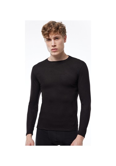 Malabadi Erkek Siyah Yuvarlak Yaka Uzun Kollu Viloft Termal Üst Içlik 609 Siyah