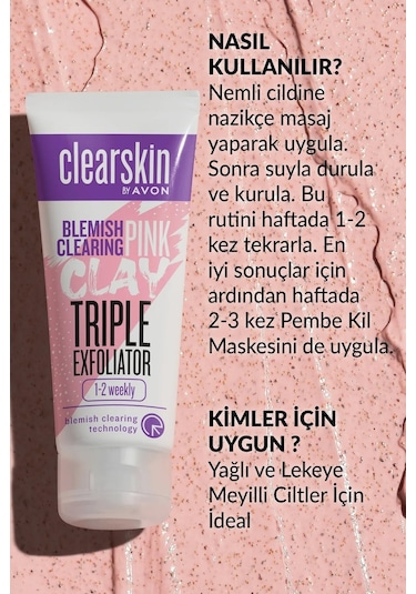 Avon Clearskin Leke Karşıtı 3'ü 1 Arada Pembe Kil Scrub 2 x 75 ML