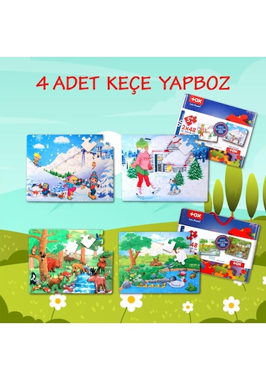 4 Set 96 Parça Tox Orman Ve Kış 5+ Keçe Yapboz 5 Yaş Puzzle T