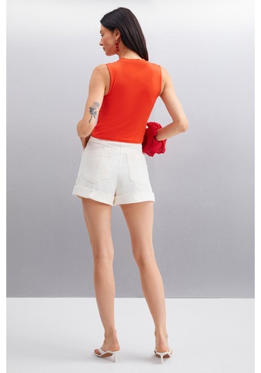 AZURA Kadın Baskılı Kısa Kollu Crop Kırmızı T-Shirt