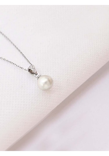 Brezza Lusso Jewelry 925 Ayar Gümüş Doğal Inci Kadın Gümüş Kolye Sevgiliye Hediye 45 CM