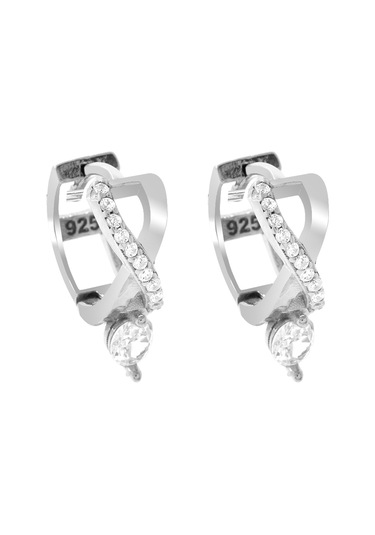 Tesbihane Beyaz Zirkon Taşlı Sonsuzluk Detaylı Silver Renk 925 Ayar Gümüş Tek Taş Kadın Küpe