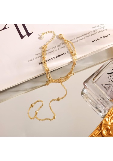 Fosenze 14k Altın Kaplama Kadın Bilezik, Toplu Zincirli Tasarım, Yüzük Özellikli, Ayarlanabilir, Alerjiye Duyarsız, Leydikler İçin Hediyelik Gümüşsüz Mücevher Altın