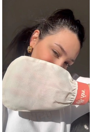 1 Adet Ekru Banyo Duş Kesesi Peeling Eldiveni %100 Floş Ipek Kadı