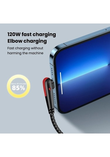 Tongxida 120w Usb Tip-c Kablo, 90 Derece Dirsek, Huawei Mate Hızlı Şarj, 1.5m, Siyah