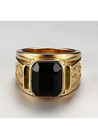 Altın Erkek Retro Sözleşmeli Exqusite Siyah Titanyum Çelik Yüzük Altın
