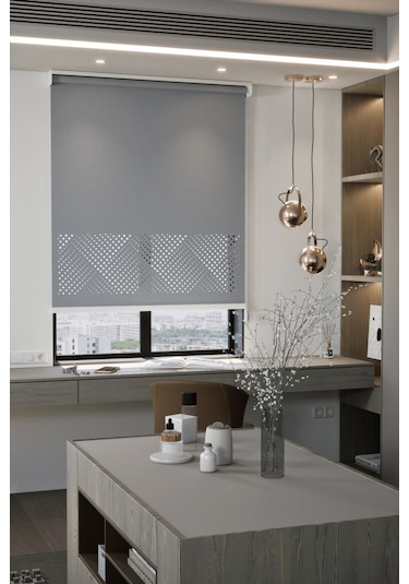 Lazer Kesim Mat Stor Perde, Lazer Kesimli Modern Serisi, M-3004 Antrasit Renk Antrasit